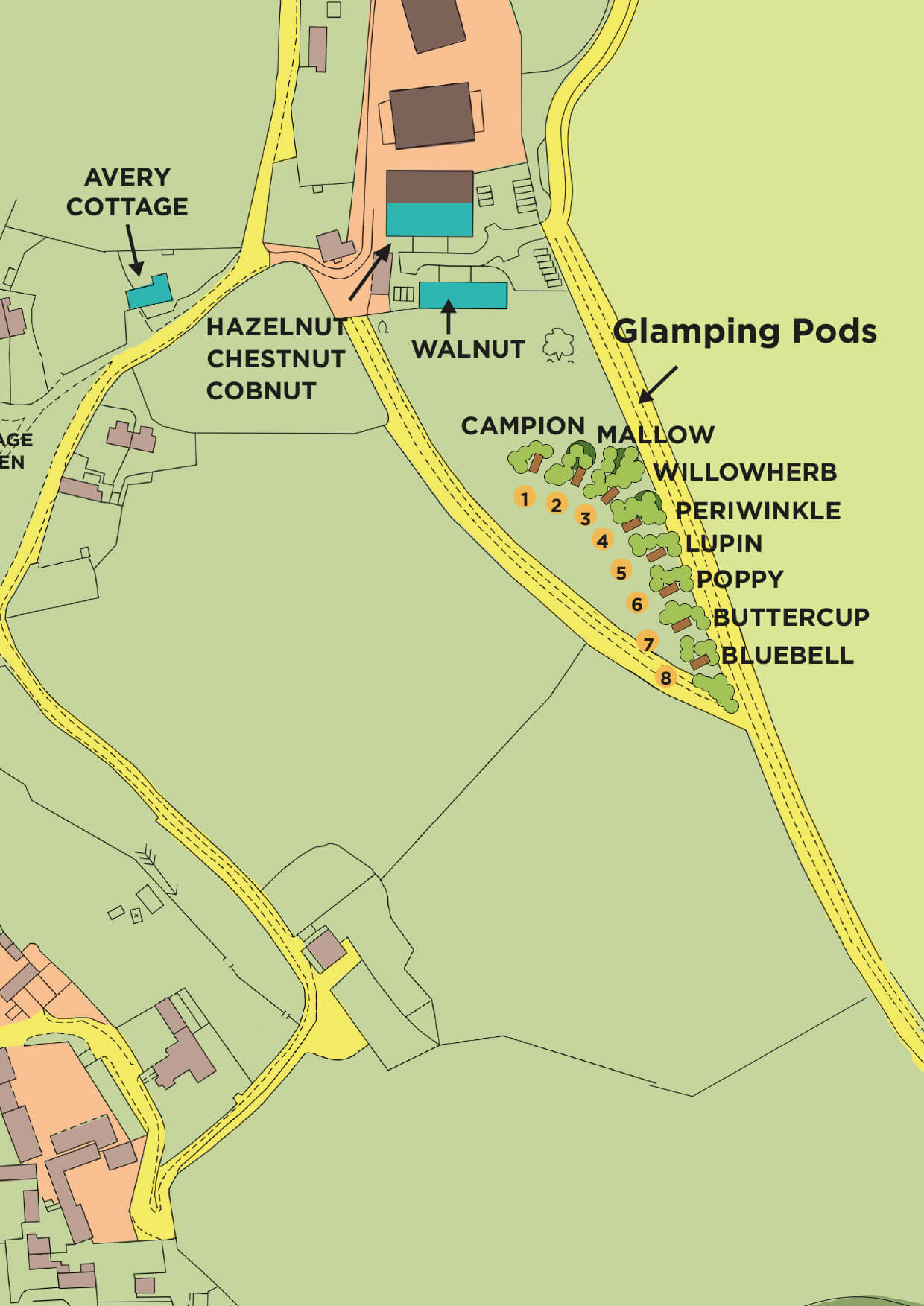 Notgrove Glamping Pods Aerial Map 2 – Notgrove Holidays